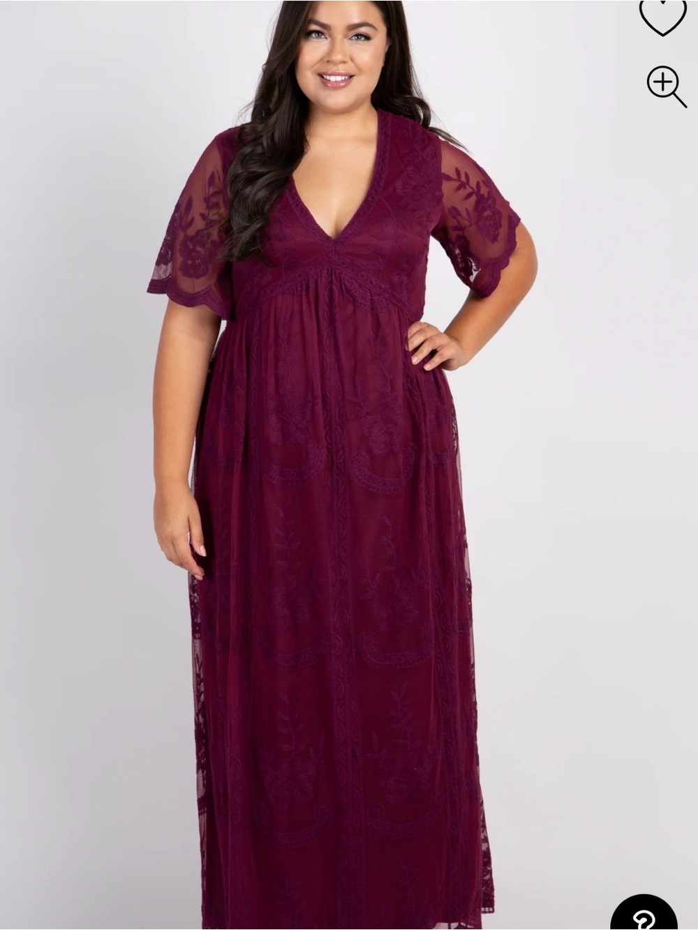 Pinkblush Burgundy Lace V-Neck Plus Size Maxi Dress (Maternity / Bump Friendly)